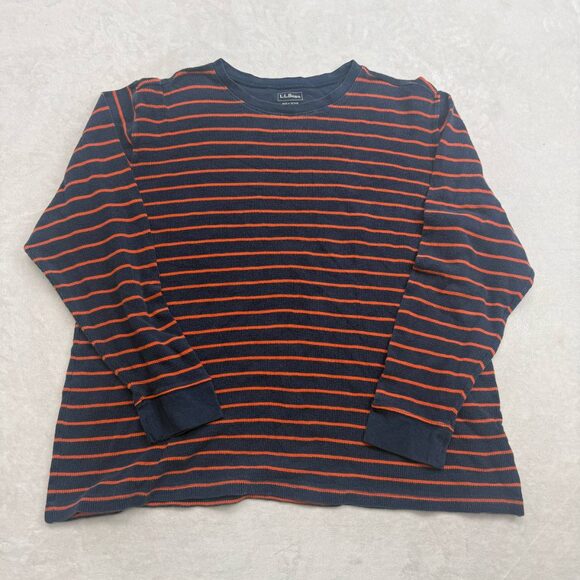 L.L. Bean Other - L.L. Bean Men's T-Shirt Size XXL Tall Navy Blue Orange Striped Waffle Thermal